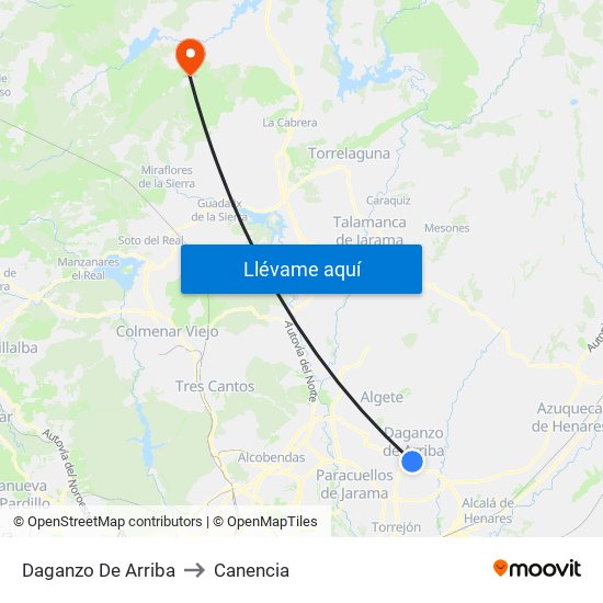Daganzo De Arriba to Canencia map