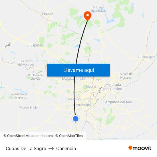 Cubas De La Sagra to Canencia map