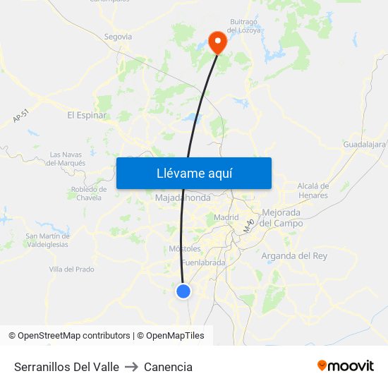 Serranillos Del Valle to Canencia map