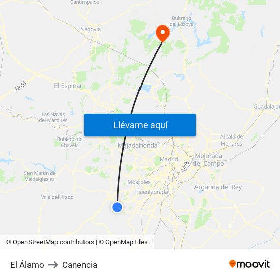 El Álamo to Canencia map
