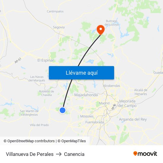 Villanueva De Perales to Canencia map