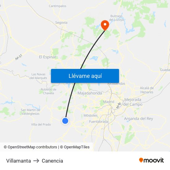 Villamanta to Canencia map