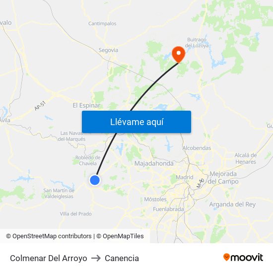 Colmenar Del Arroyo to Canencia map