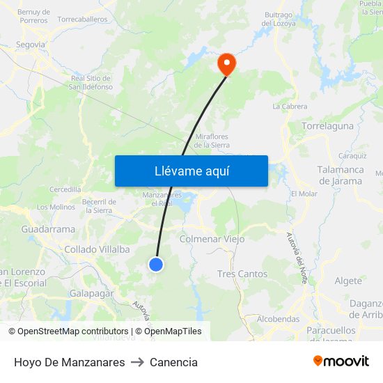 Hoyo De Manzanares to Canencia map