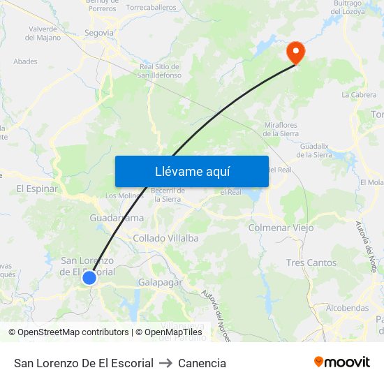 San Lorenzo De El Escorial to Canencia map
