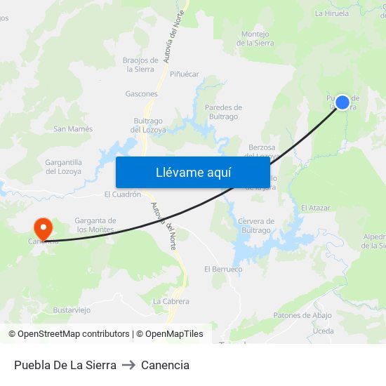 Puebla De La Sierra to Canencia map