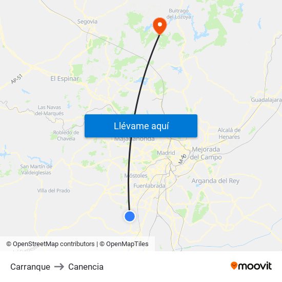 Carranque to Canencia map