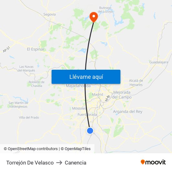Torrejón De Velasco to Canencia map