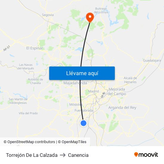 Torrejón De La Calzada to Canencia map