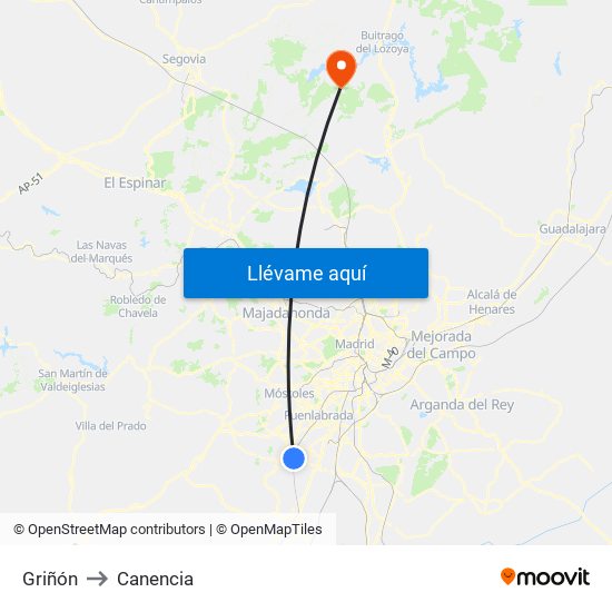 Griñón to Canencia map