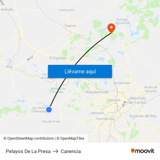 Pelayos De La Presa to Canencia map