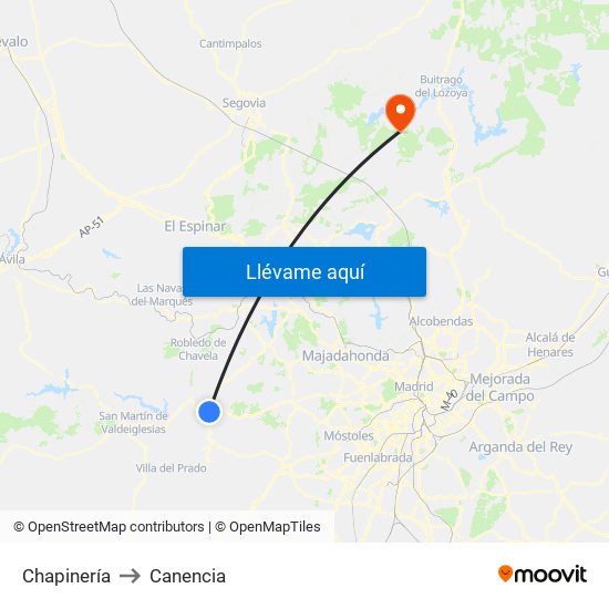 Chapinería to Canencia map