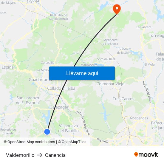 Valdemorillo to Canencia map