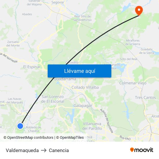 Valdemaqueda to Canencia map