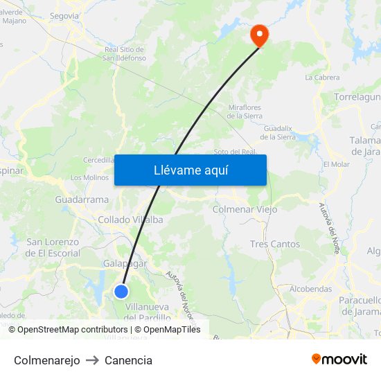 Colmenarejo to Canencia map