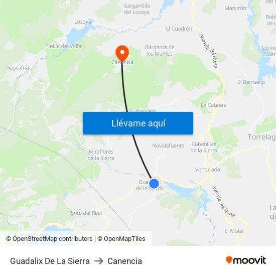 Guadalix De La Sierra to Canencia map