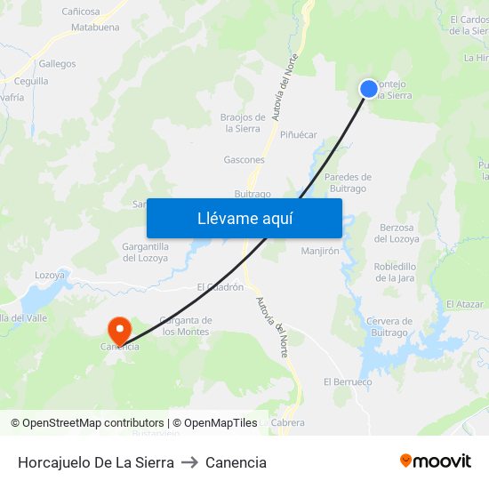 Horcajuelo De La Sierra to Canencia map
