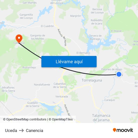 Uceda to Canencia map