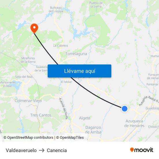 Valdeaveruelo to Canencia map