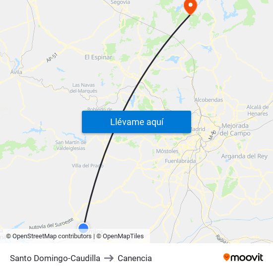 Santo Domingo-Caudilla to Canencia map