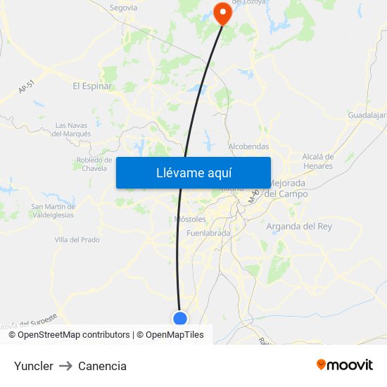 Yuncler to Canencia map
