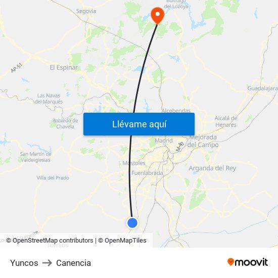 Yuncos to Canencia map