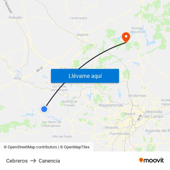 Cebreros to Canencia map