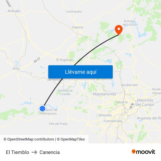 El Tiemblo to Canencia map