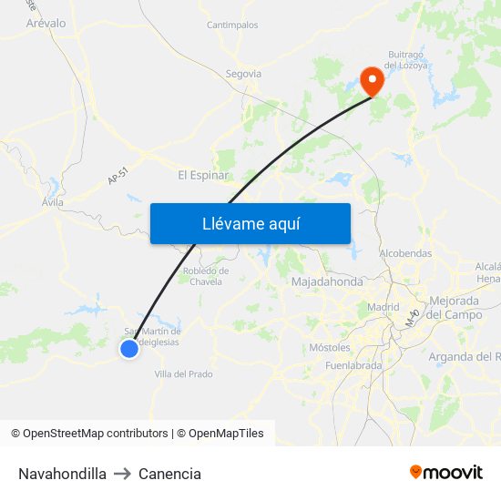 Navahondilla to Canencia map