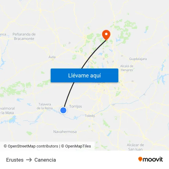 Erustes to Canencia map