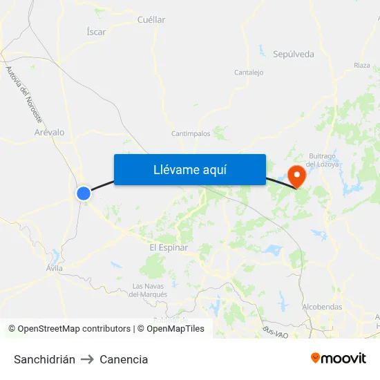 Sanchidrián to Canencia map