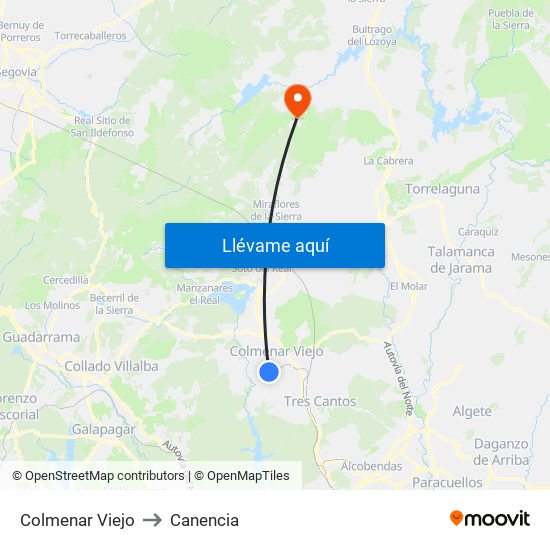 Colmenar Viejo to Canencia map