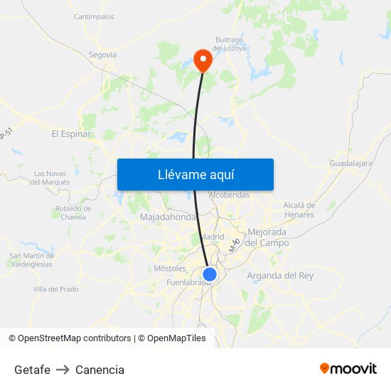 Getafe to Canencia map