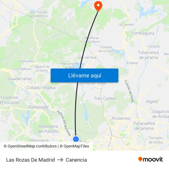 Las Rozas De Madrid to Canencia map