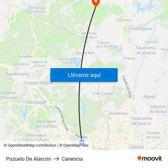 Pozuelo De Alarcón to Canencia map