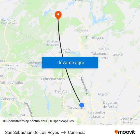 San Sebastián De Los Reyes to Canencia map