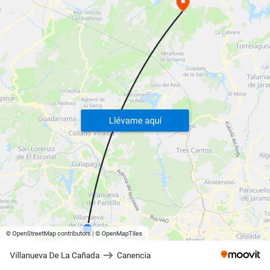 Villanueva De La Cañada to Canencia map