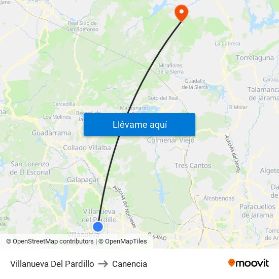 Villanueva Del Pardillo to Canencia map