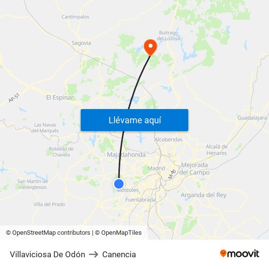 Villaviciosa De Odón to Canencia map