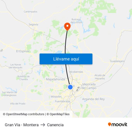 Gran Vía - Montera to Canencia map
