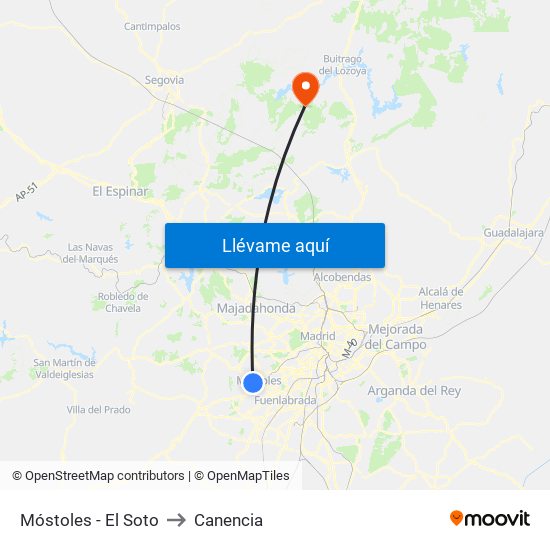 Móstoles - El Soto to Canencia map
