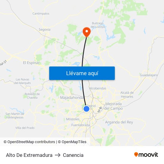 Alto De Extremadura to Canencia map