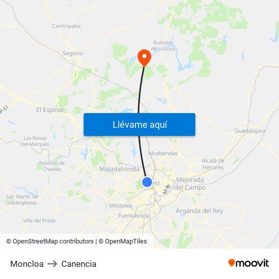 Moncloa to Canencia map