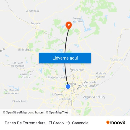 Paseo De Extremadura - El Greco to Canencia map