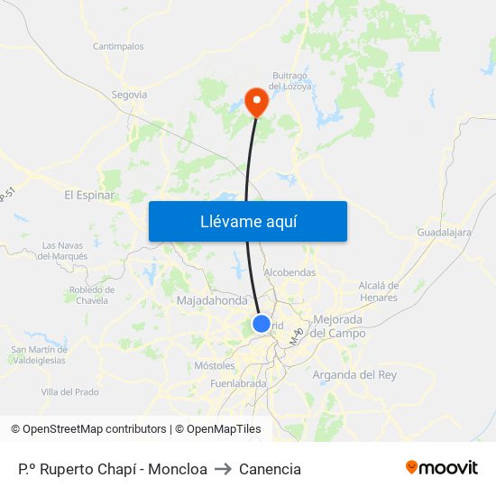 P.º Ruperto Chapí - Moncloa to Canencia map