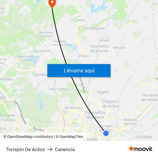 Torrejón De Ardoz to Canencia map