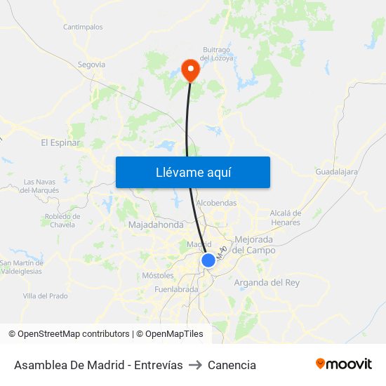 Asamblea De Madrid - Entrevías to Canencia map