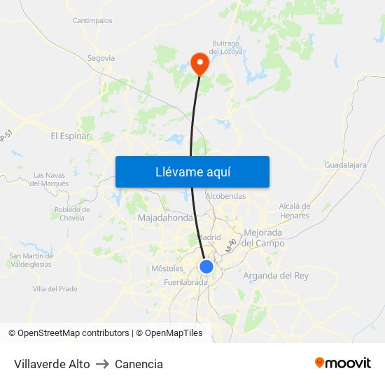Villaverde Alto to Canencia map