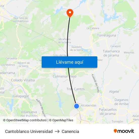 Cantoblanco Universidad to Canencia map
