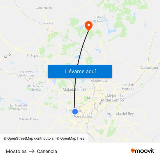 Móstoles to Canencia map